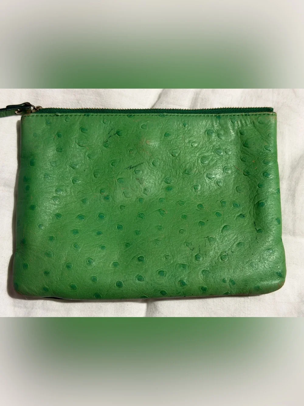 kate spade Bright Green Ostrich-Embossed Zip Clutch